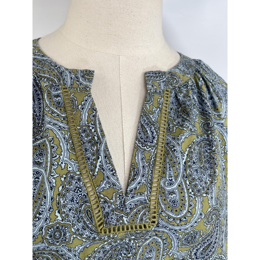 Lands End Tunic Shirt Top Womens XL 18 Paisley Green Blue Long Sleeve Boho - Picture 8 of 15